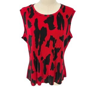Christie & Jill Sleeveless Top Red Black Pleated‎ Abstract Print Large